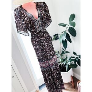 Wandering Into Autumn’s Embrace flowy floral boho kimono maxi dress M